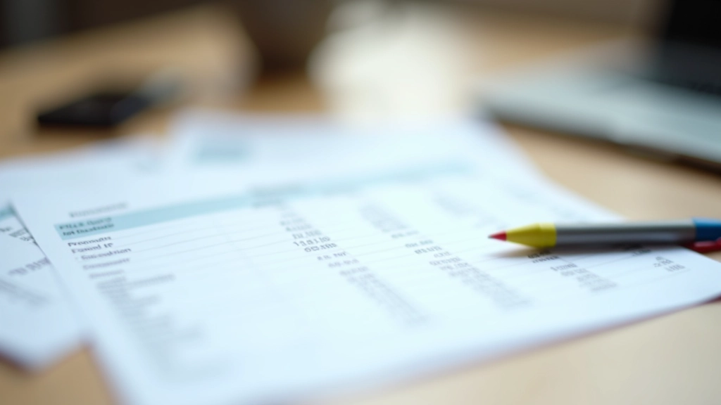 Quarterly budget review document with charts and expense summary on wooden desk