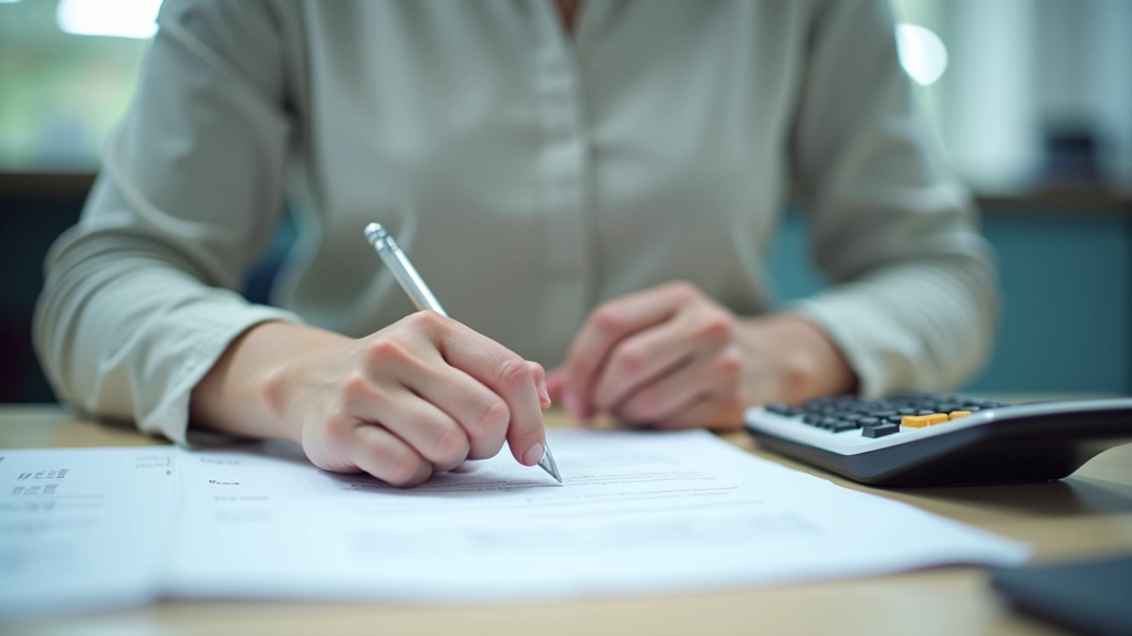 Person sitting at desk with calculator, mobile phone, and documents spread out for comparing service plans and costs
