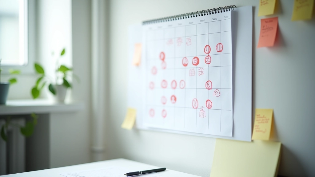 Calendar and reminder notification on desk with checkbox list and pen